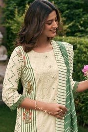 Beige Cotton Embroidered Dress